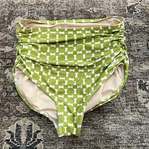 Albion Fit High Rise Rouched Green White Swim Bottoms Womens Size XS